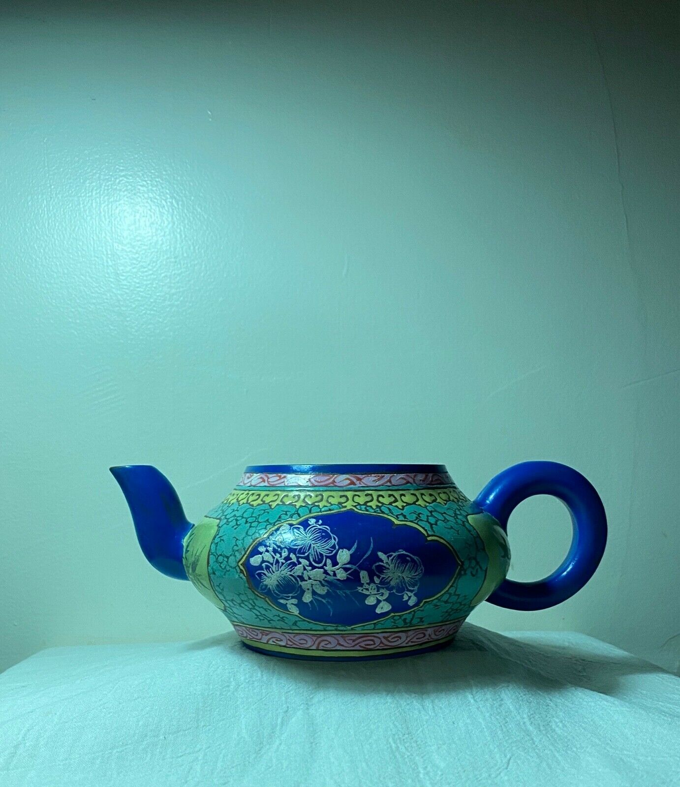 Antq Chinese Qing Yixing Zisha Clay Pottery Enamel Teapot Painting Calligraphy孟臣