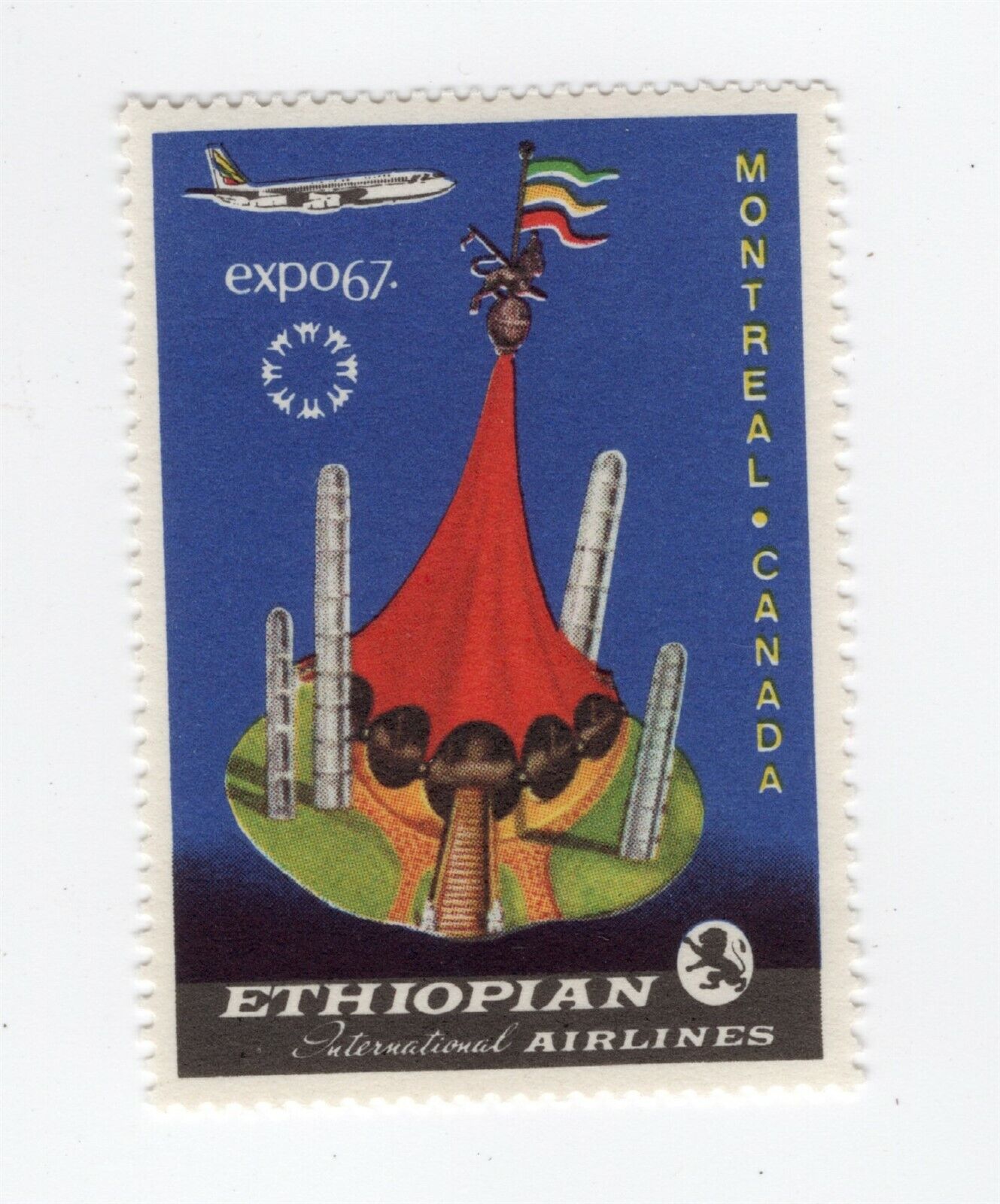 ETHIOPIA AIRLINES EXPO '67 MONTREAL CANADA POSTER STAMP