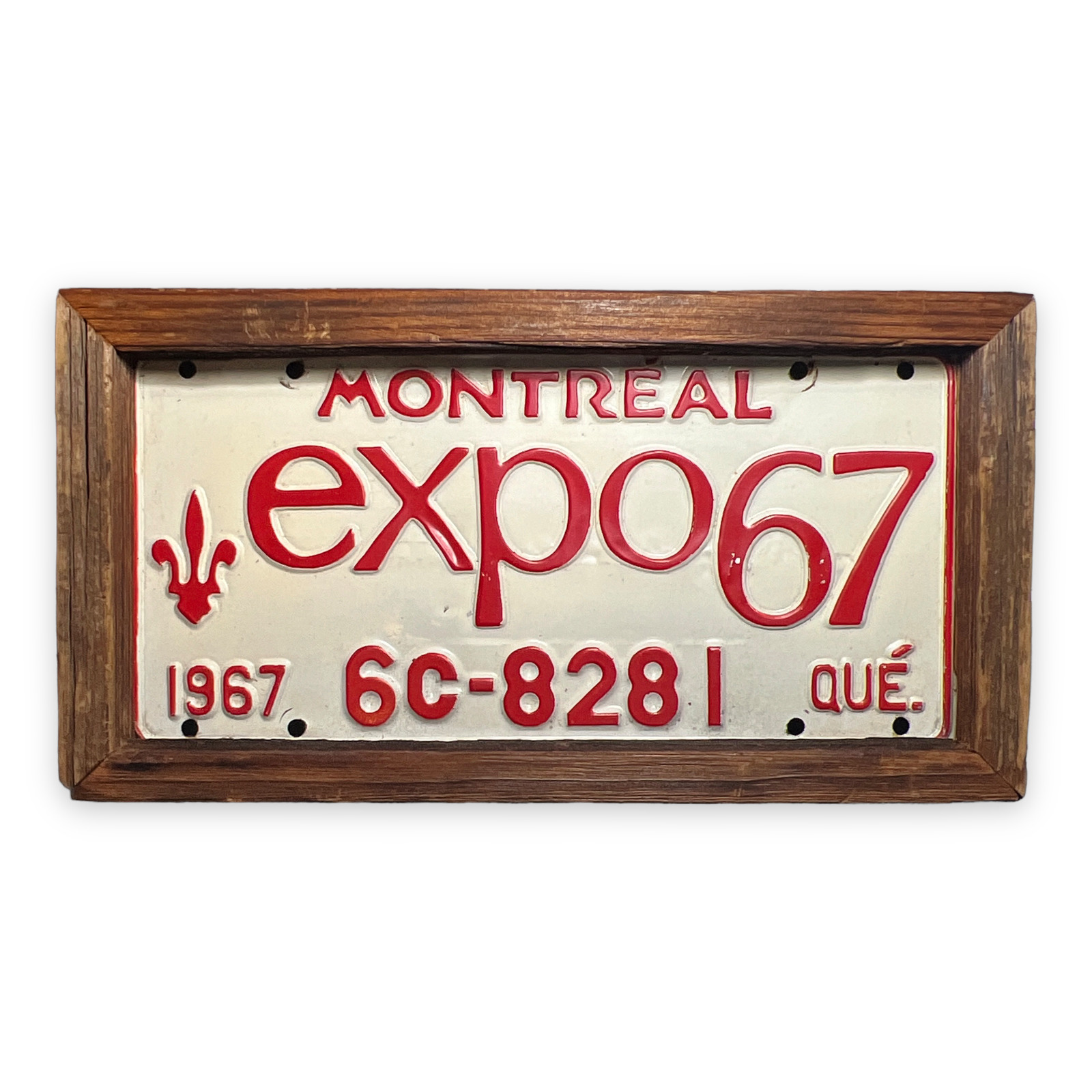 1967 EXPO 67 Montreal Canada Original Vintage License Plate Wood Frame 6C-8281