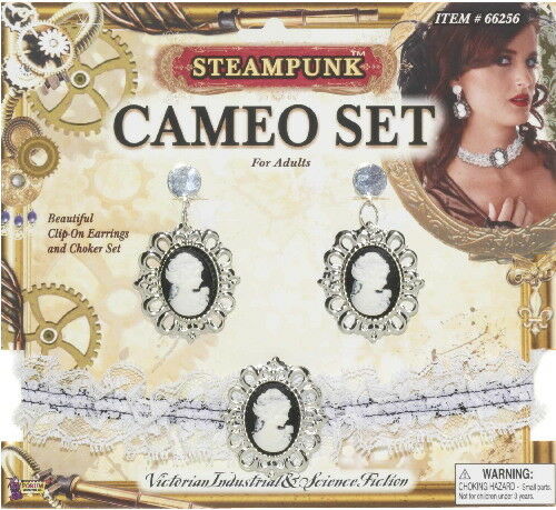Steampunk Cosplay Victorian Cameo Earrings And Choker Set New Sealed