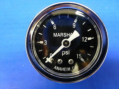 Marshall Gauge 0-15 Psi Fuel Pressure Oil Pressure Gauge Black 1.5" Diameter