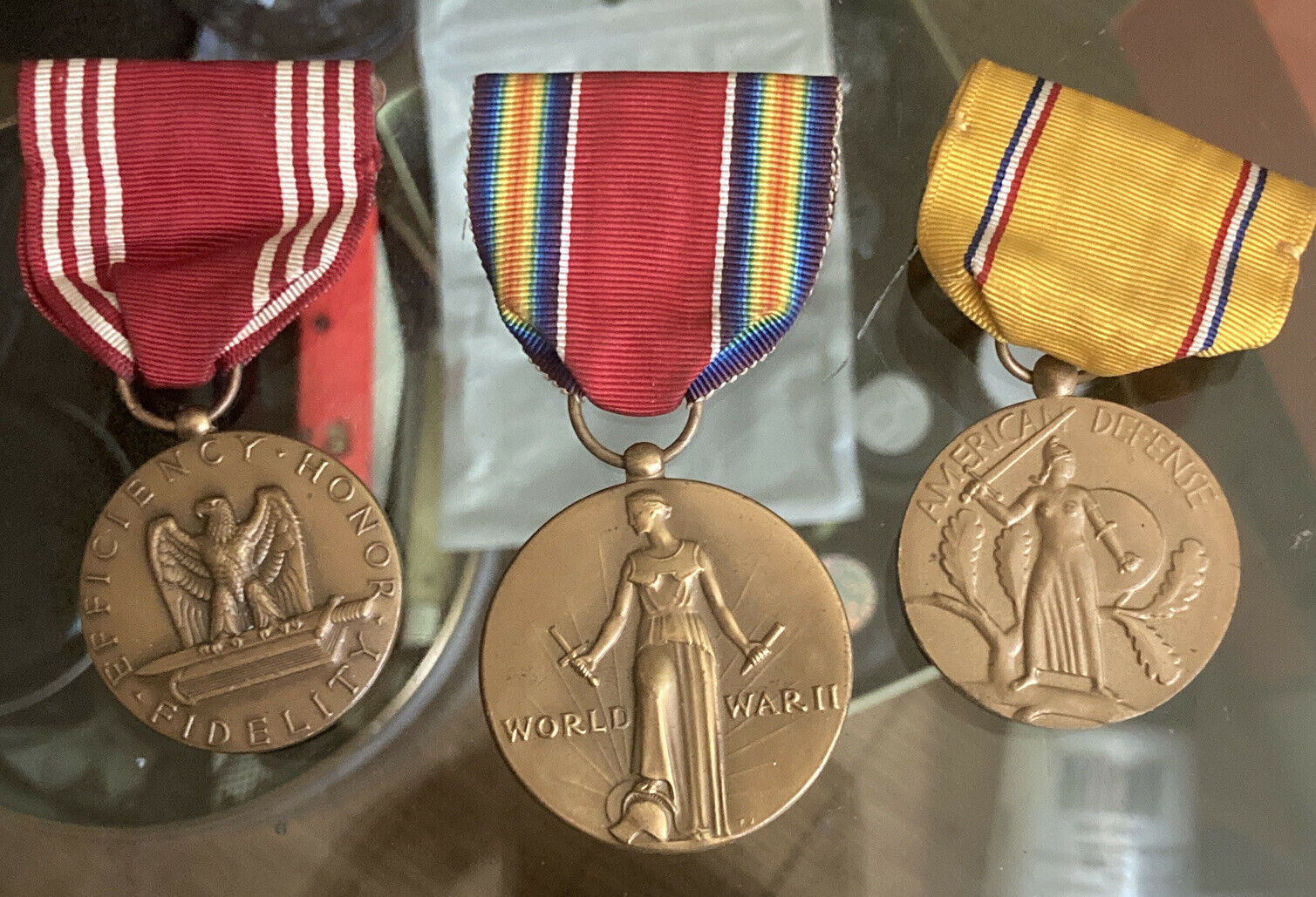 3 world war 2 medals, wwII, good conduct, defense