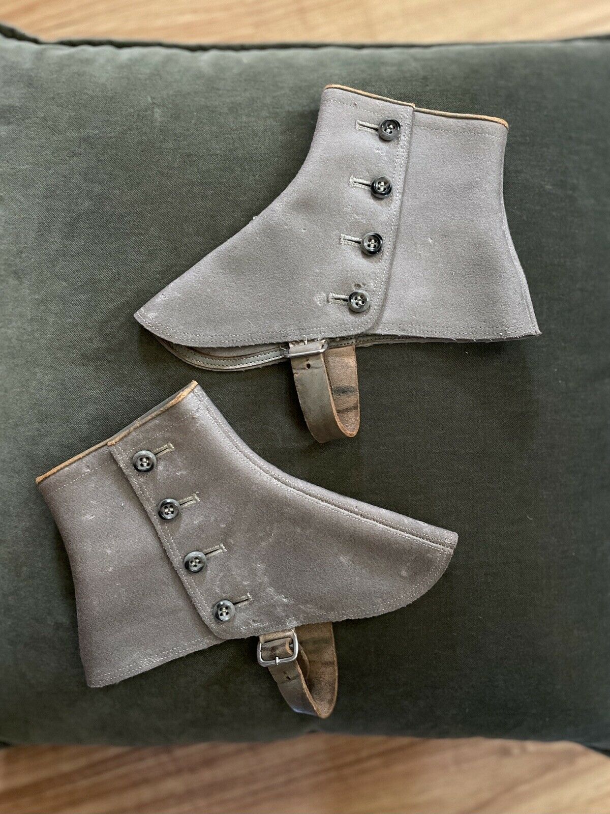 Antique Ariston Grey Felt Wool Late Victorian / Edwardian Spatterdashes “spats”