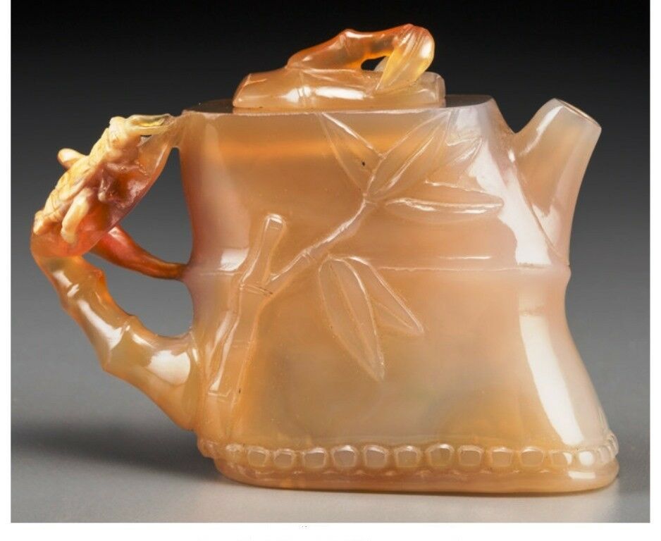 Jade058 Estate Chinese Carved Agate Bamboo-form Teapot.  Late 19th/20th Century