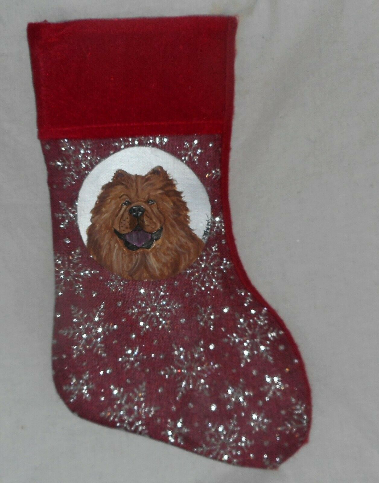 Chow Chow Dog Hand Painted Christmas Gift Stocking Holiday Decor