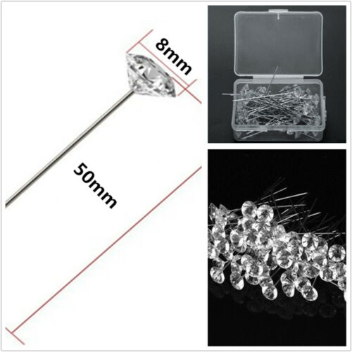 100 Clear Diamond Pins 8mm  Bling for Bouquets Wedding Flowers Decor