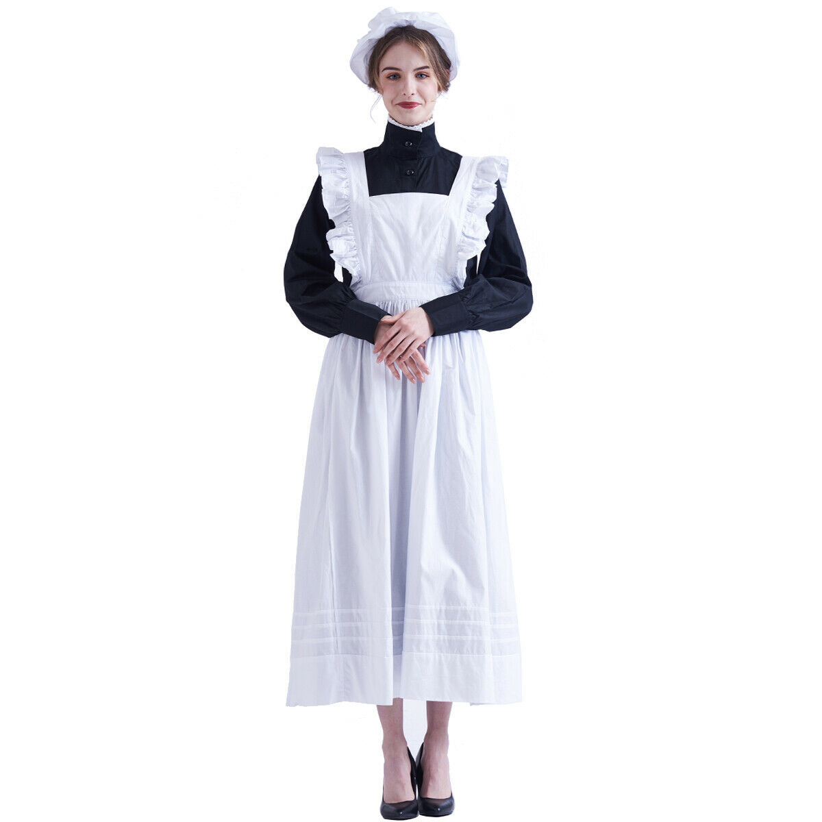 Victorian Edwardian Housekeeper Servant Cosplay Walking Dress Maid Apron Costume
