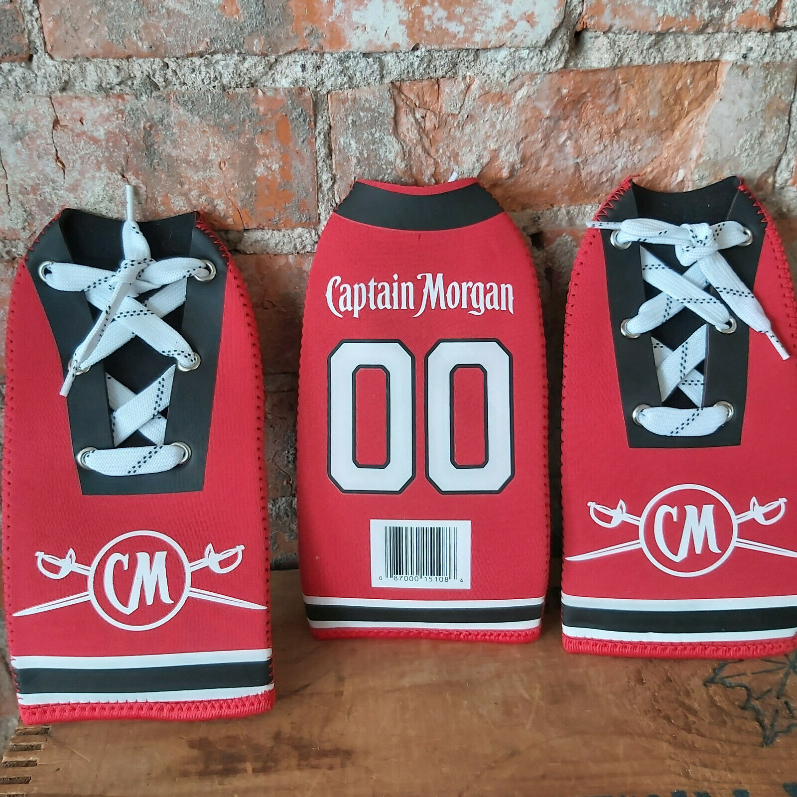 Captain Morgan Rum Red & White Hockey Jersey w' Laces Bottle Koozie Cooler
