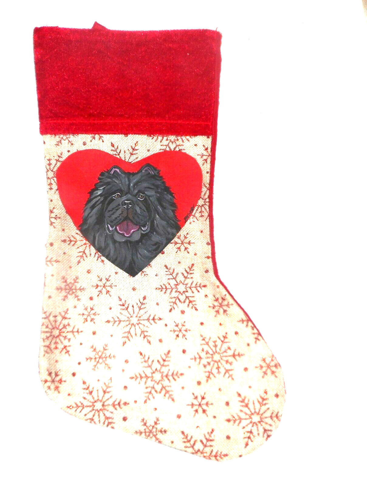 Black Chow Chow Dog Hand Painted Christmas Gift Stocking Holiday Decoration