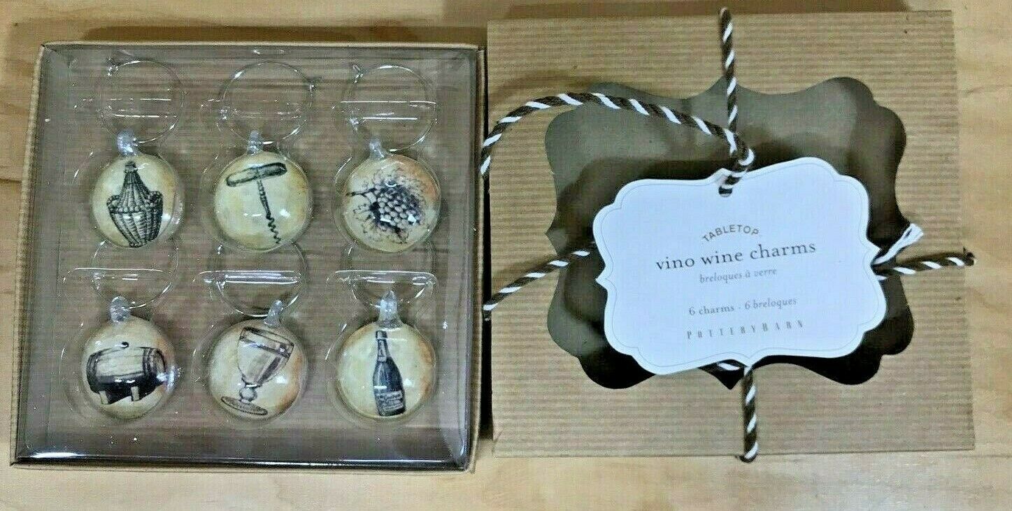 Pottery Barn  Tabletop  Vino Wine Charms    Set Of 6 New In The Box