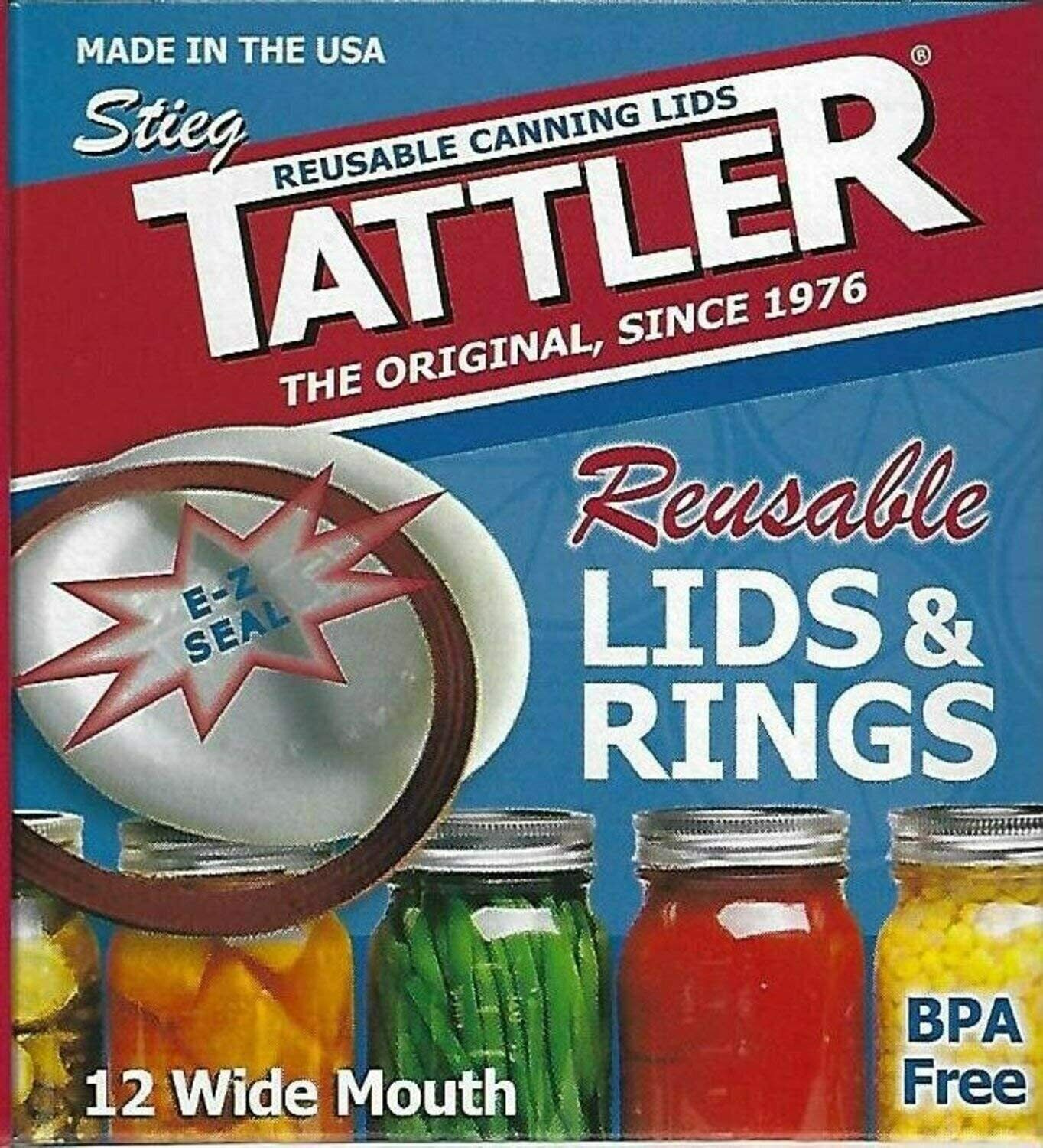Tattler Reusable Wide Mouth Canning Lids & Rubber Rings Bpa Free - Bulk 1 Dozen