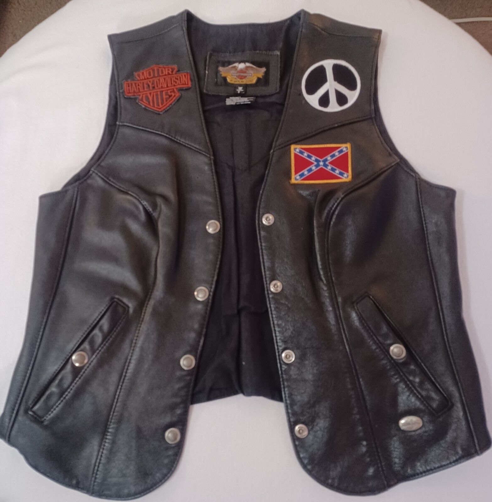 Harley Davidson Leather Vest With Patches Women's Size Large