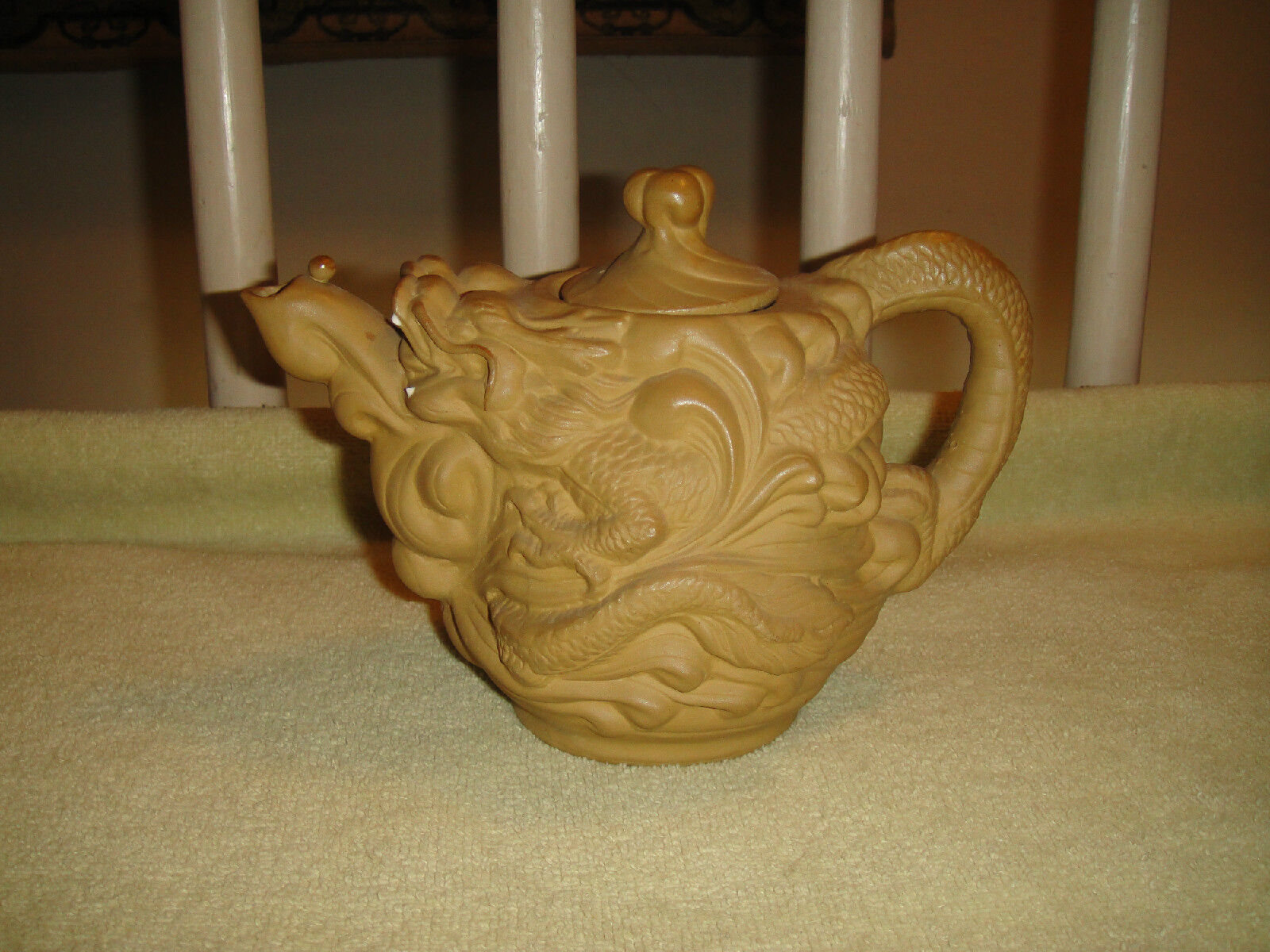Chinese Japanese Dragon Teapot Pottery Clay Marked Raised Dragons