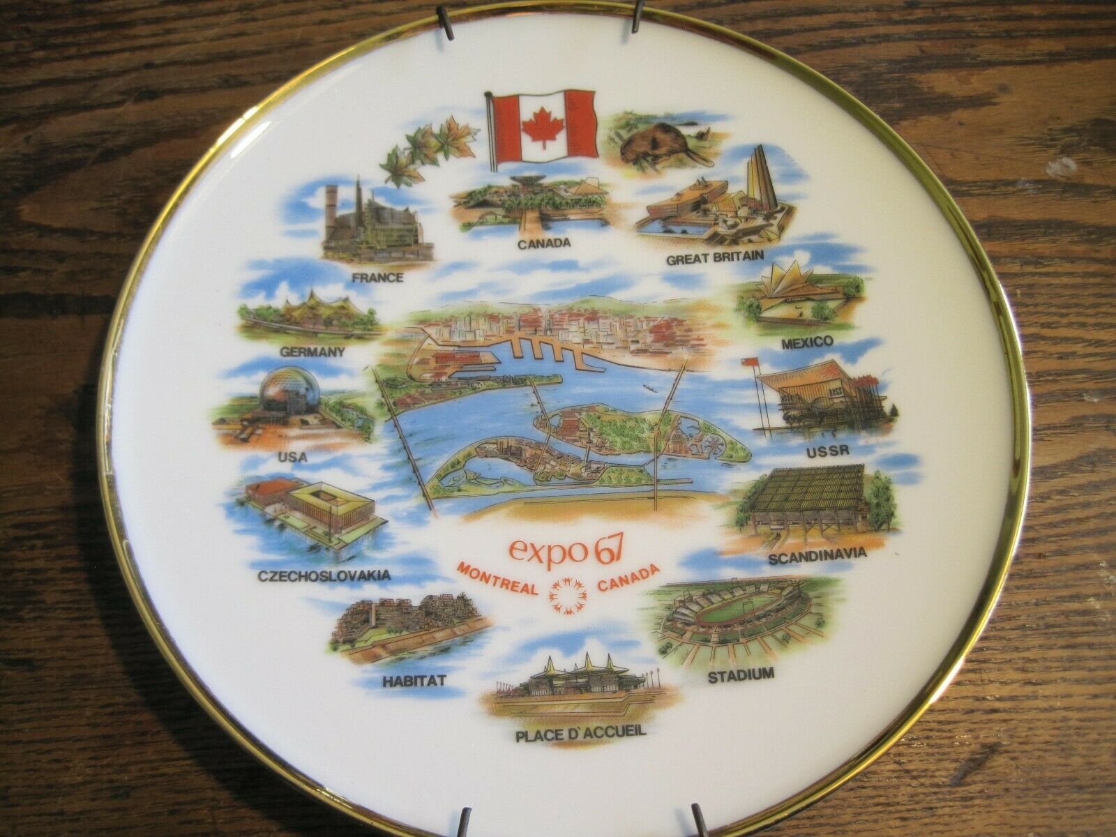 Vtg Expo 67 Montreal Canada Bone China Plate Made In Western Germany W/wire Hang