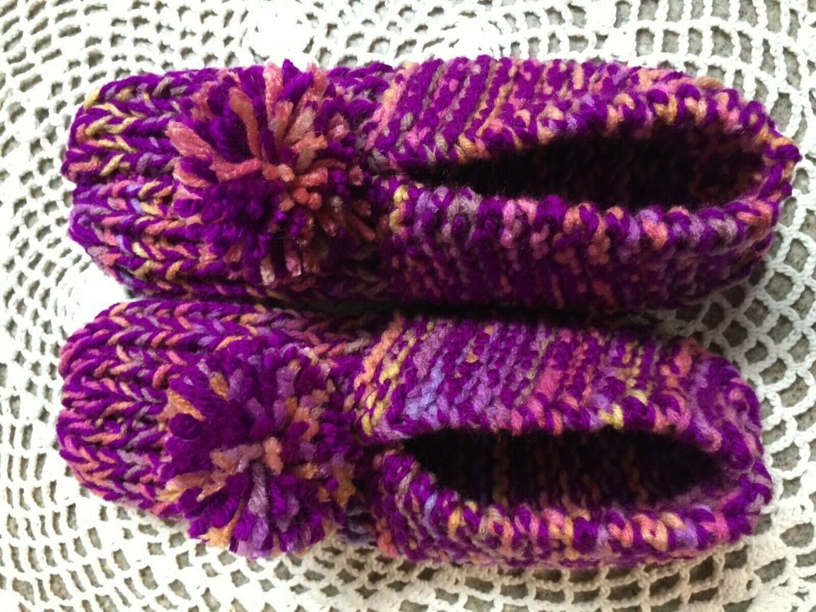 New Handmade Amish Hs Slippers Neon Purple/melon Mix Womans Med Mans Sm 8 3/4"