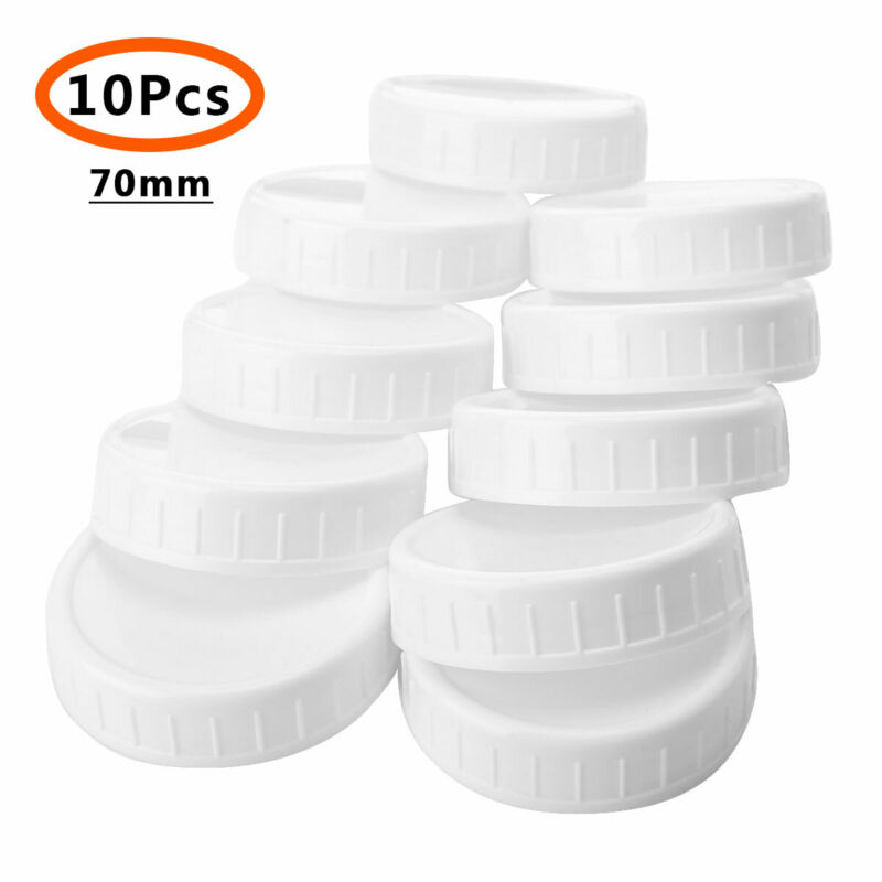 10 Plastic Storage Caps Lids Ribbed For Standard Regular Mouth Mason Jar Bottle