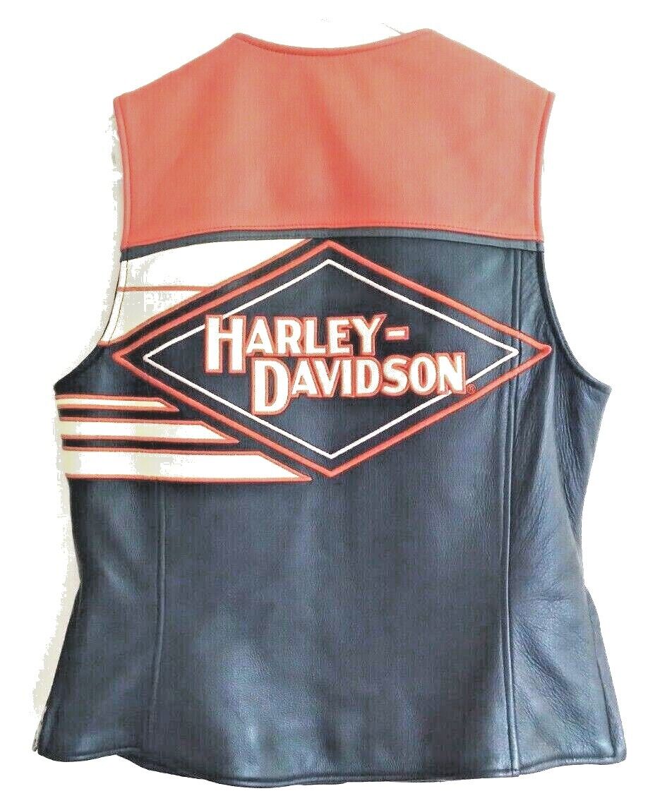 Harley Davidson Leather Vest Authentic Vintage Women's Medium Orange & Black