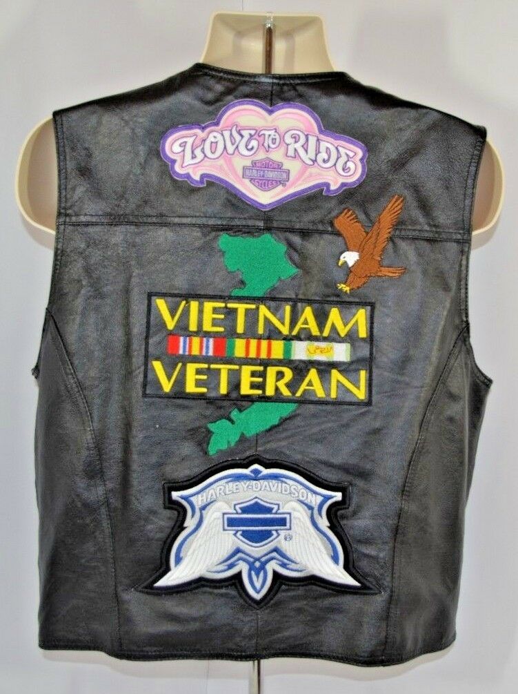 USA Leather Vietnam Veteran Vest Harley Davidson Motorcycle Love To Ride Mens L