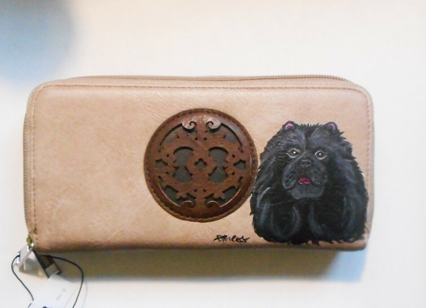 Black Chow Chow Dog Wallet for Women Wristlet Hand Painted Vegan Leather