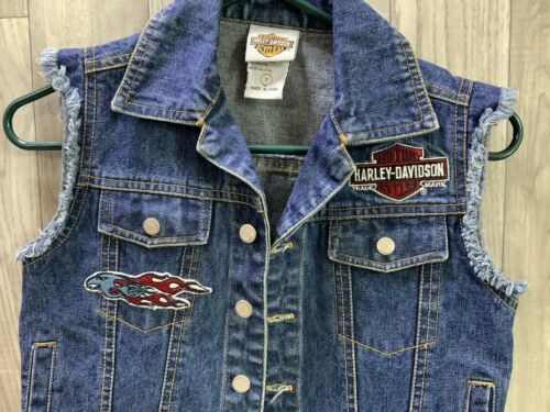 Harley Davidson Denim Vest Shirt Youth Size 7, Patches