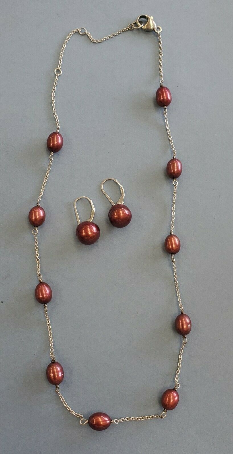 Honora Rose Colored Pearls W Sterling Silver 925 Necklace W/ Dangle Earrings 18”