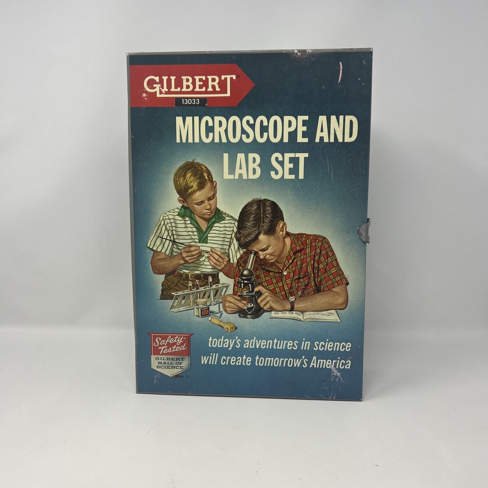 Vintage Gilbert #13033 Toy Microscope And Lab Set In Original Metal Box Science