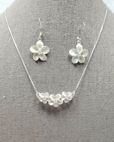 Sterling Silver Plumeria Necklace And Matching Earrings