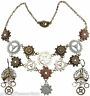 Multi Gears Necklace & Pierced Earrings Set Steampunk Costume Jewelry Propeller