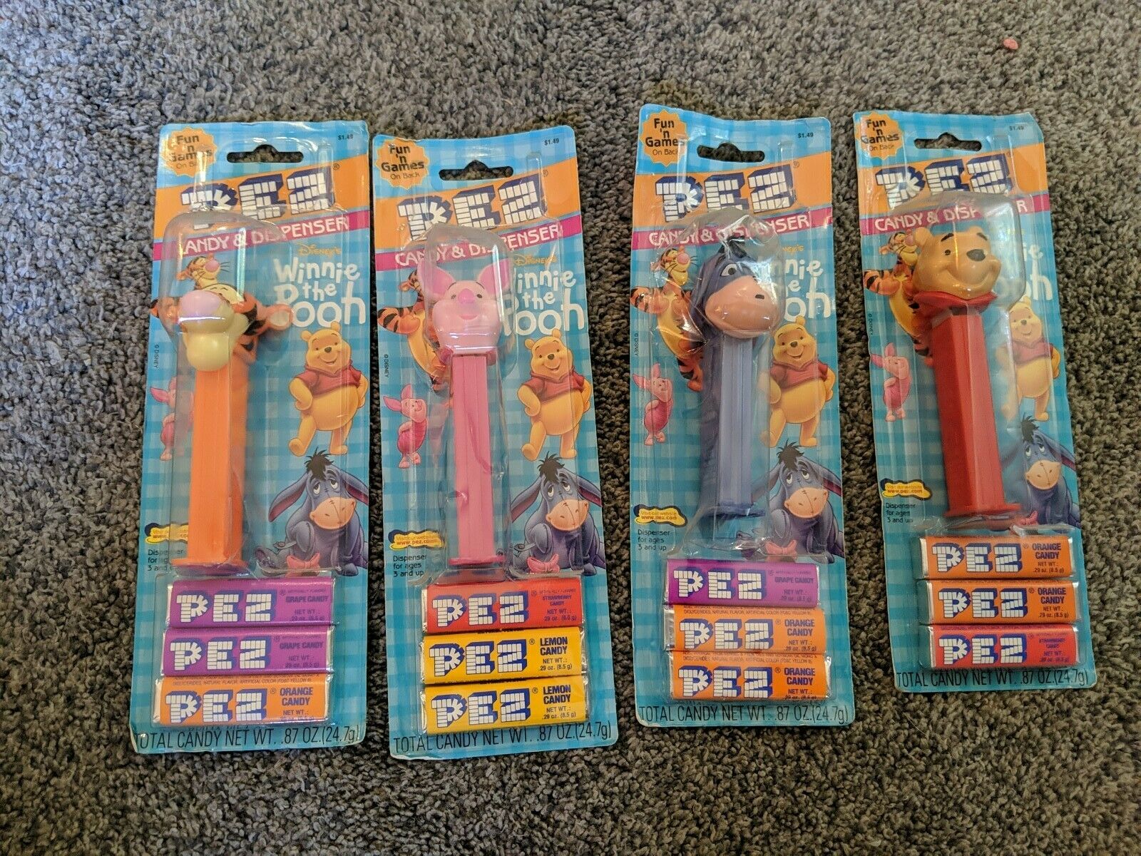 Disney Winnie The Pooh Pez Set Of 4 - New On Card - 1 Has Open Seal See Picture