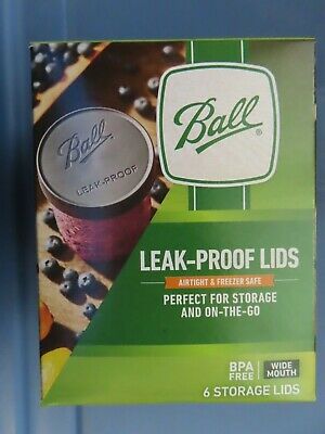 Ball Leak-Proof Storage Lids Wide Mouth.  Package of 6  BPA FREE   NEW