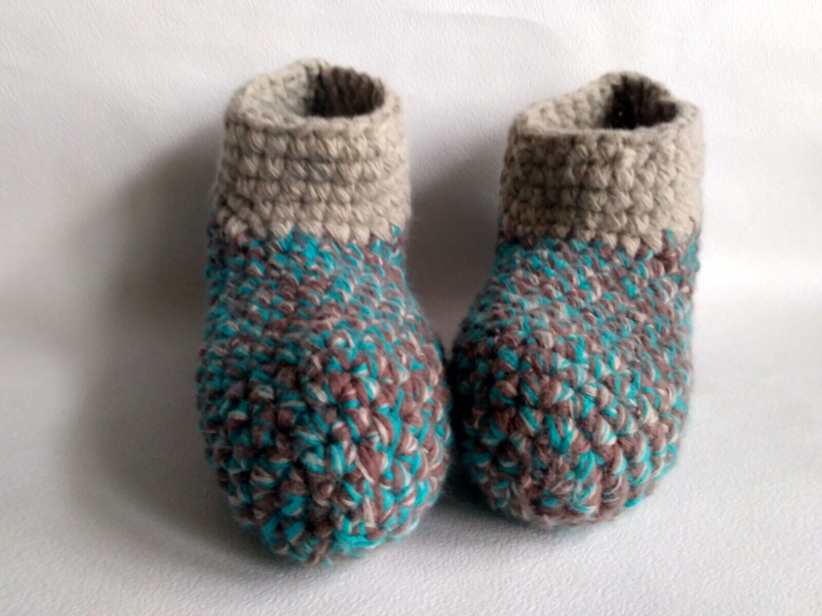 Crochet Unisex Slippers 7-8 Size Us, Beige Melange, Indoor  Slippers, Wool Socks