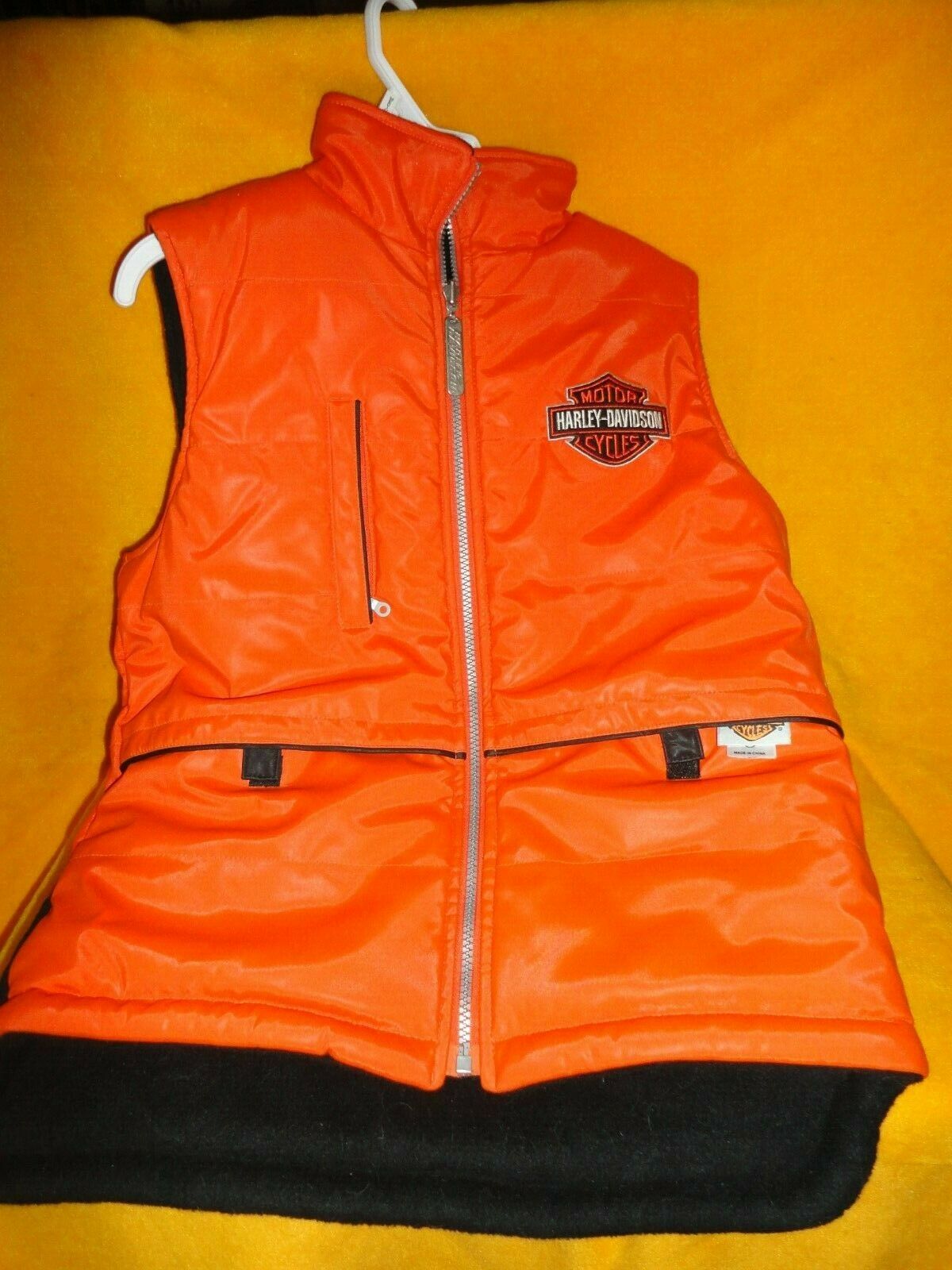 Harley Davidson~c       Reversible Black Orange Warm Fleece Winter Vest~youth  M