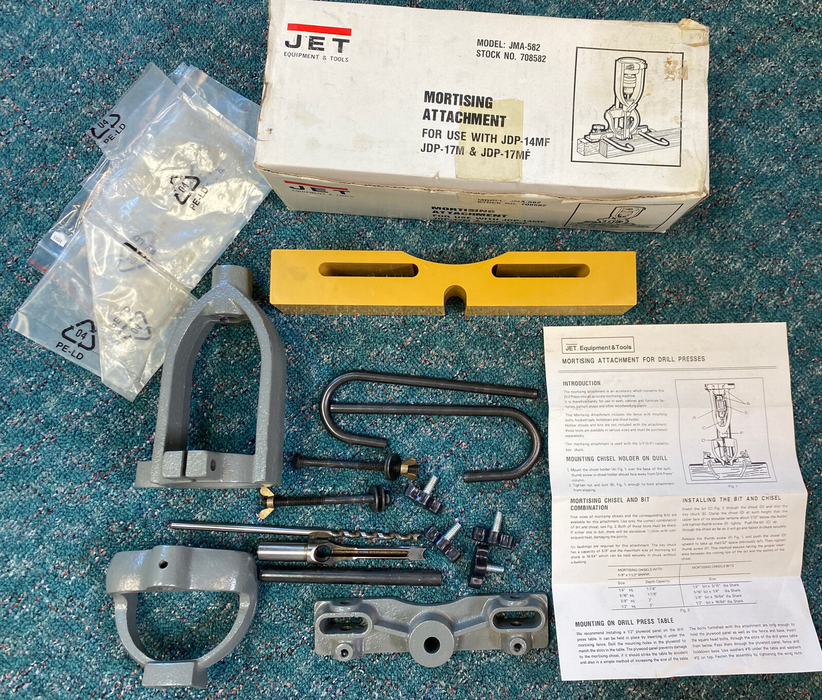 Jet Mortising Attachment For Use With Drill Press Model Jma-582 W/ Bit & Chisel
