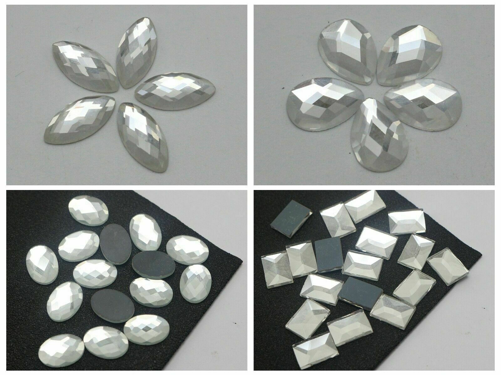 Craft DIY Clear Faceted Flatback Glass Crystal Rhinestone Gems Various Shape