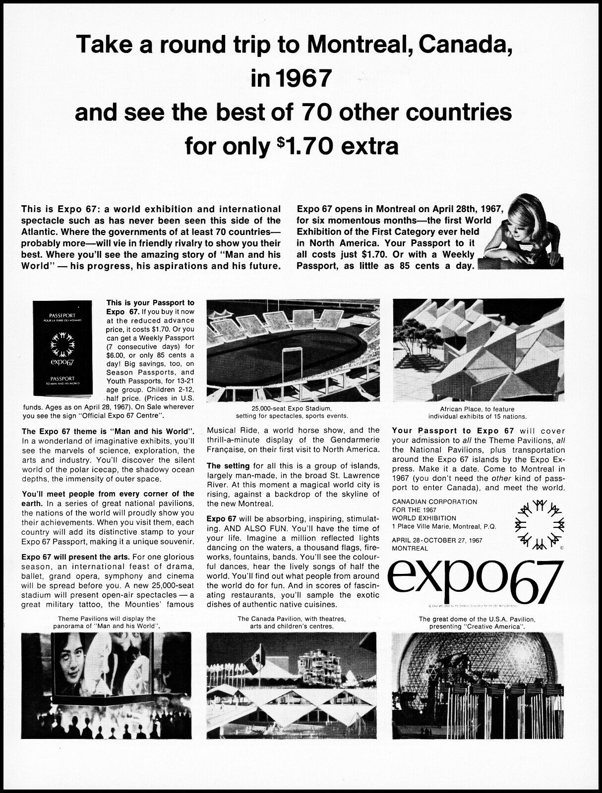 1966 Expo 67 Montreal Canada World Exhibition 1967 retro photo print ad LA10