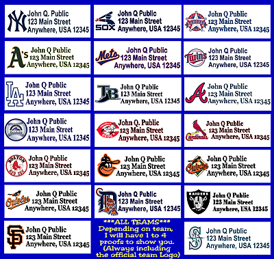 MLB BASEBALL address labels ANY TEAM, Any Sport, Anything