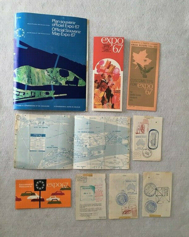 Vintage Expo67 Montreal Worlds Fair Official Souvenir Map, Visa Pages, Brochures