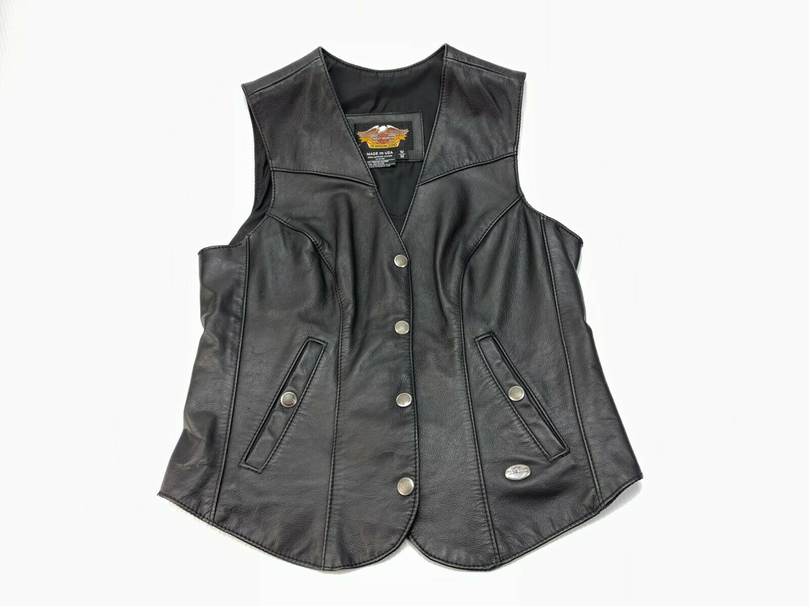 Harley Davidson black leather button up vest womens medium excellent