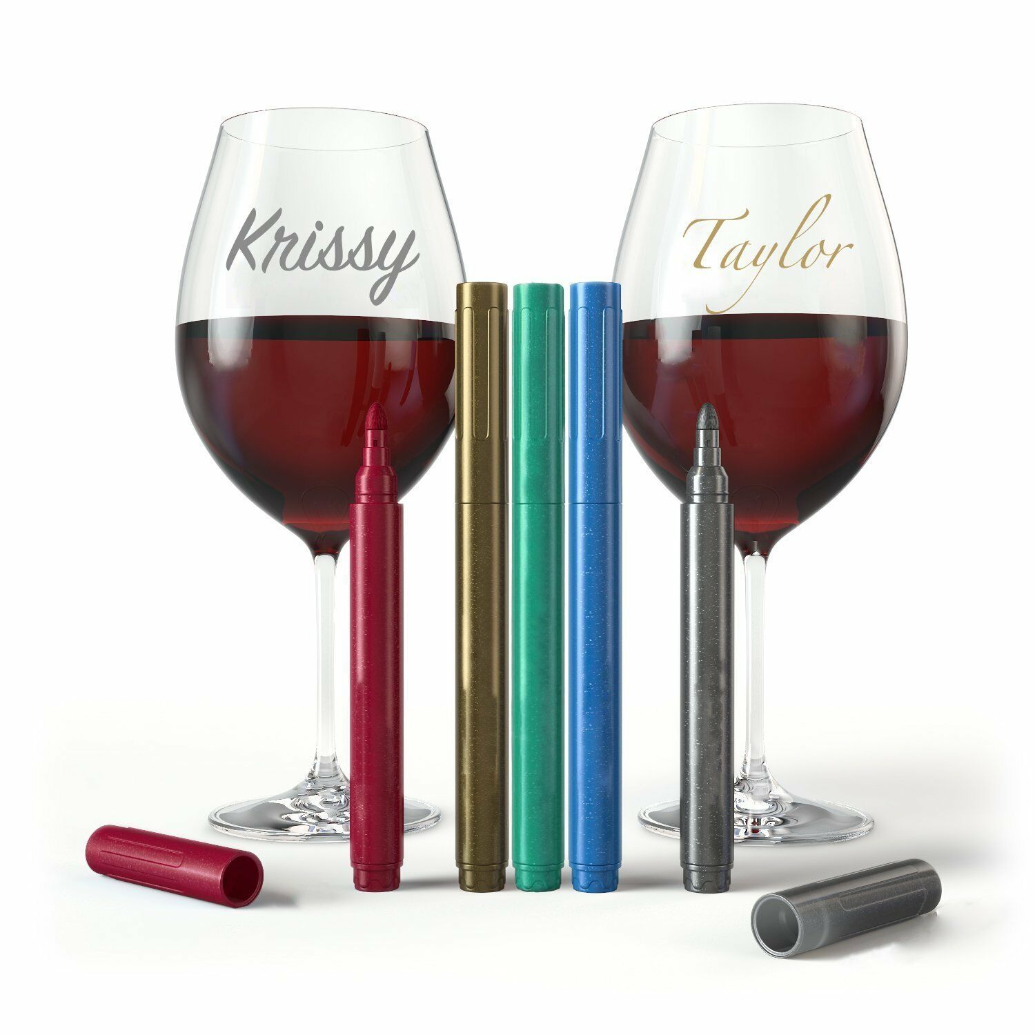 Wine Glass Marker Pens - Party Pack of 5 Metallic Colors Wine Charm USA SELLER
