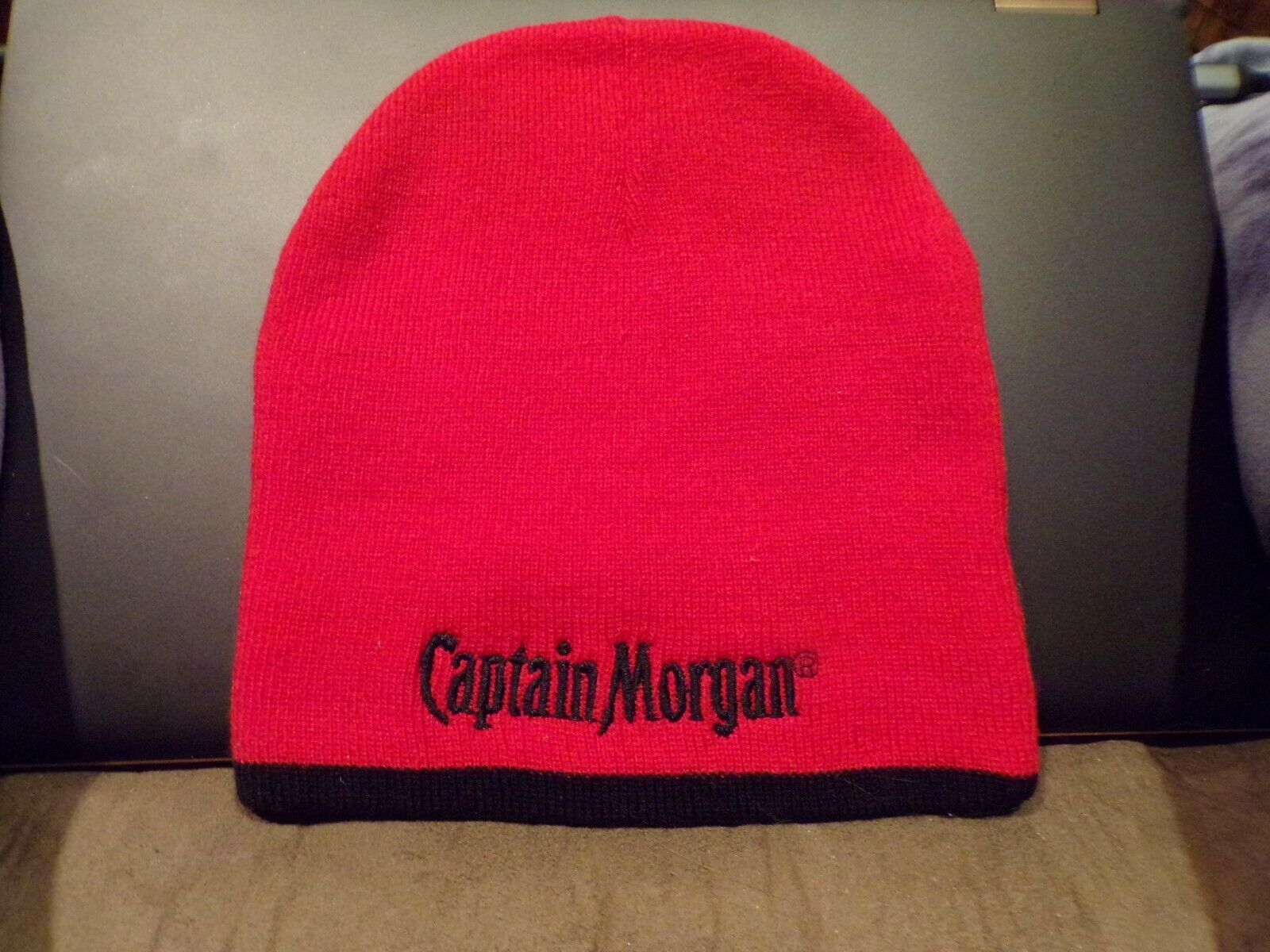 New Captain Morgan Embroidered Skull Cap Beanie Cap Hat Red On Black Edge Osr