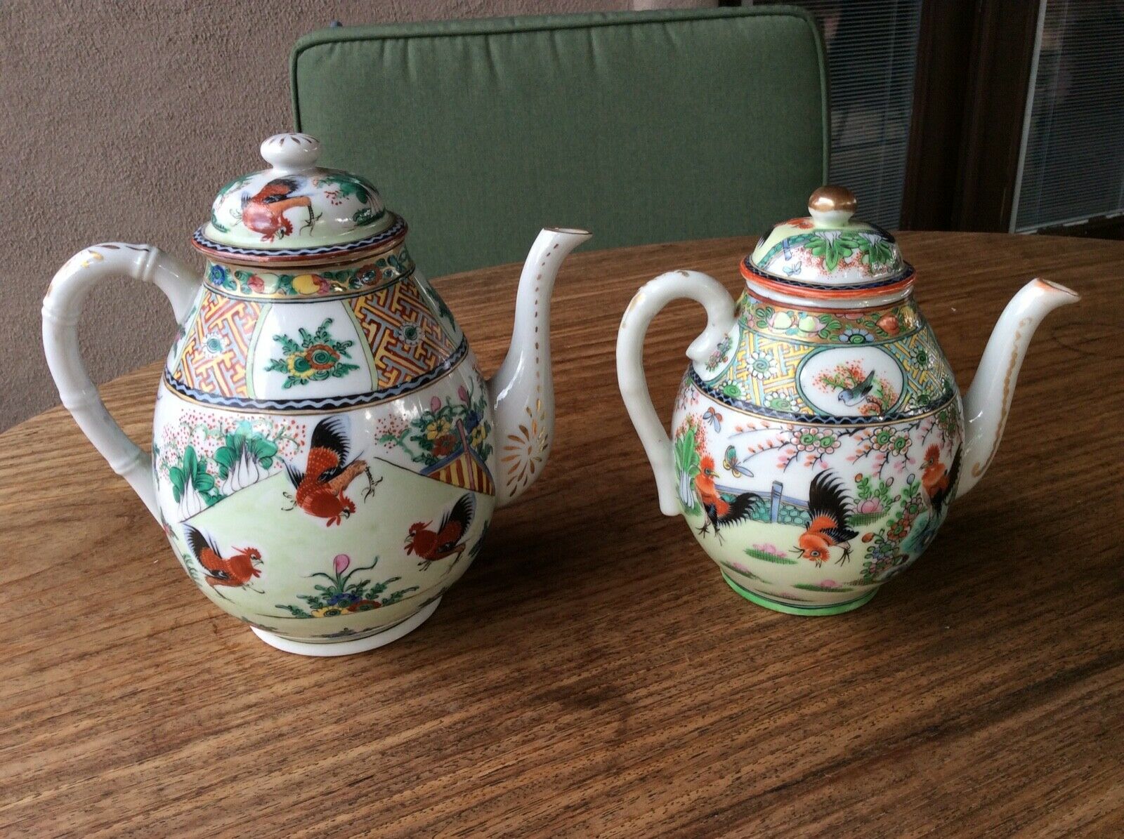 Lot Of Two Chinese Porcelain Teapots, Roosters Decorated, Republic Period.
