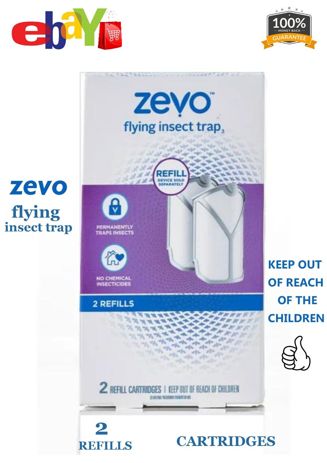 2-Refills Zevo Flying Insect Trap Kit Refills Cartidges 2.72 oz