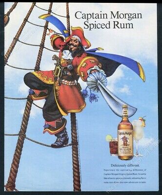 1992 Captain Morgan Spiced Rum pirate with sword art vintage print ad